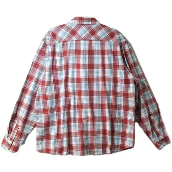 NWT Wrangler Men’s Sz 2XL Stretch Red Plaid Stripe Long Sleeve Shirt Button Down - Picture 6 of 11